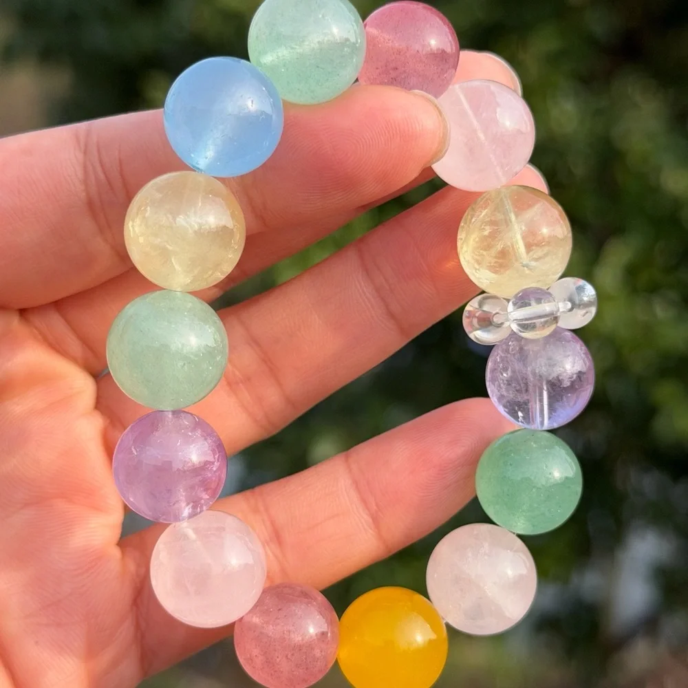 14mm stretchable rainbow‎ color crystal bracelet 1090